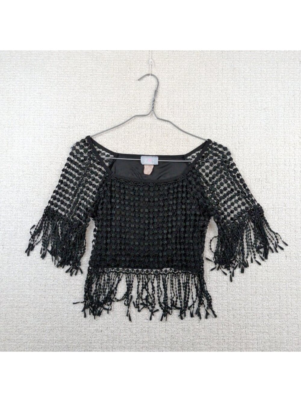 Vintage Sons's Crochet Fringe Top Coverup Open Knit Hippie Boho Sz M USA Made